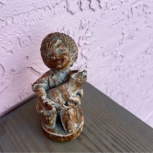 Vintage Ceramic Boy and His Pig 70s Chippy Wilson Craft